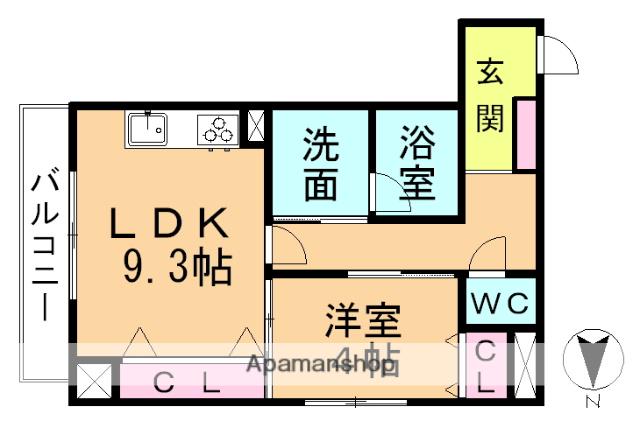 メゾンソレイユ(1LDK/8階)の間取り写真