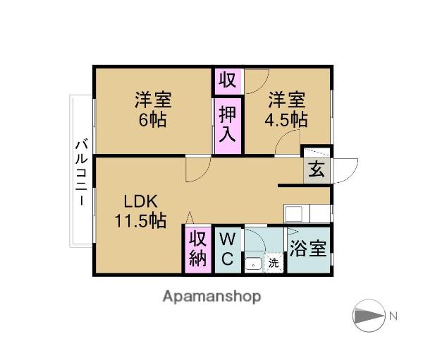 パナハイツ楽田 E棟(2LDK/2階)の間取り写真