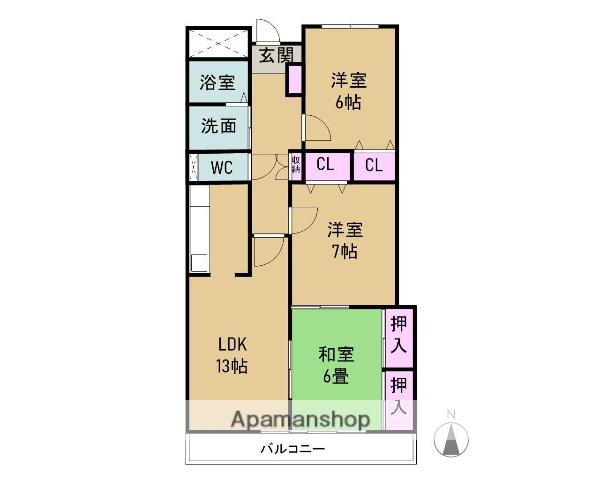 グランサム(3LDK/2階)の間取り写真