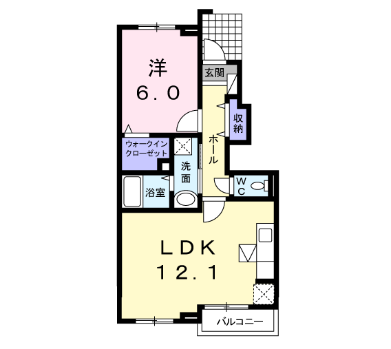 カーサ・レクエルドD(1LDK/1階)の間取り写真