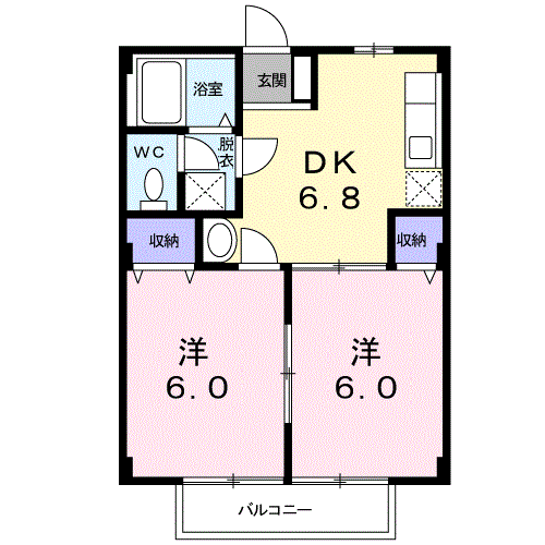 ロジュマン山中(2DK/2階)の間取り写真