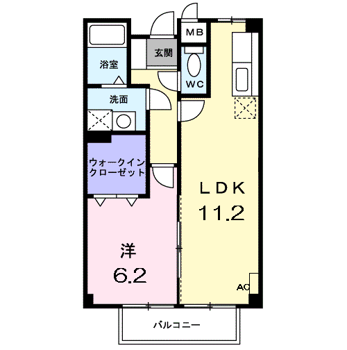 アヴニ-ル川瀬(1LDK/2階)の間取り写真