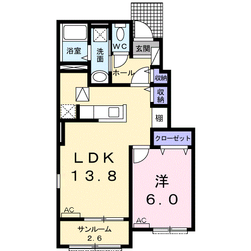エストレア(1LDK/1階)の間取り写真