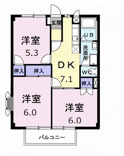 ニューシティー大江Ⅰ(3DK/1階)の間取り写真