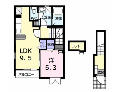 ロジュマン2(1LDK/2階)の間取り写真