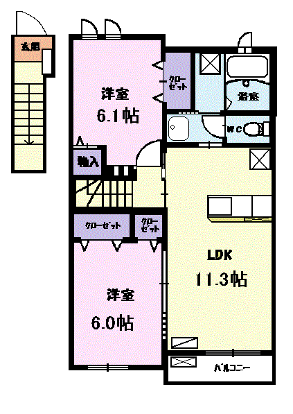 ボニ-トカーサB(2LDK/2階)の間取り写真