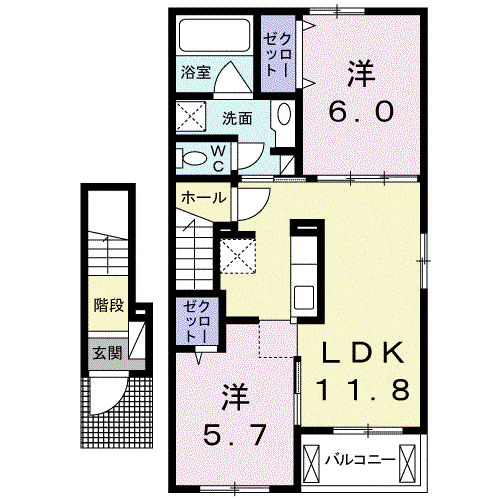 ルピナス Ⅱ(2LDK/2階)の間取り写真