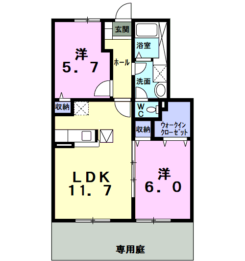 サニーヒルズA(2LDK/1階)の間取り写真