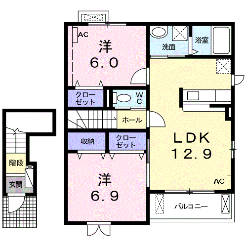 ルミエール ドゥース(2LDK/2階)の間取り写真