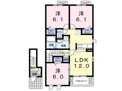 パークヴェルデアB(3LDK/2階)の間取り写真