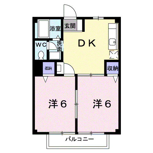 ハイツ・ピーチヒル(2DK/2階)の間取り写真