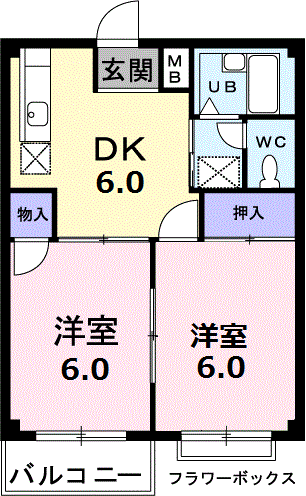 Gクレフ和合B(2DK/1階)の間取り写真