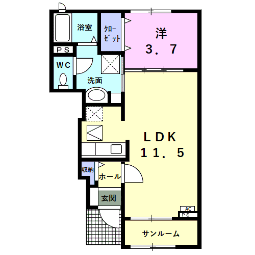 ニコニコヒルズ(1LDK/1階)の間取り写真