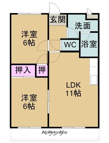 ハイツりんどう(2LDK/3階)の間取り写真