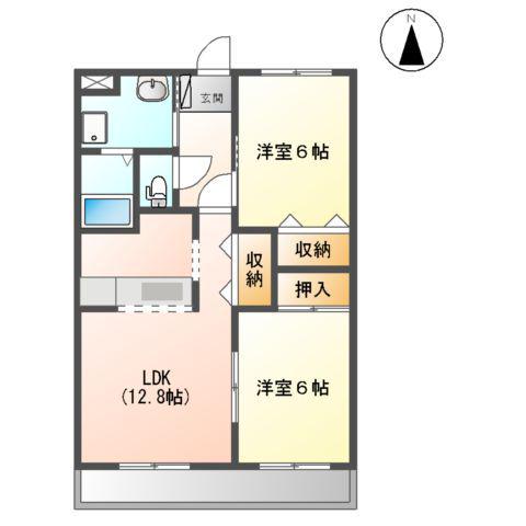 サニーウイング大野壱番館(2LDK/2階)の間取り写真