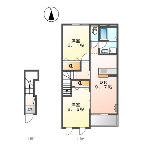 パークヒルズMKS(2DK/2階)の間取り写真