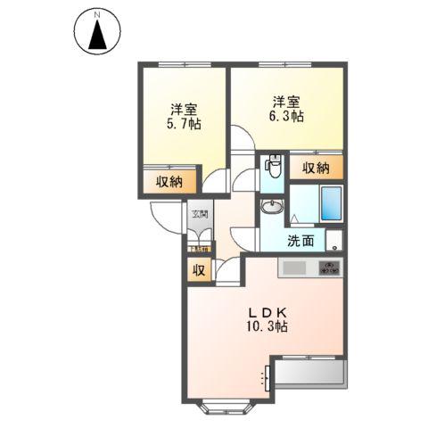 エーデルワイスⅡ(2LDK/2階)の間取り写真