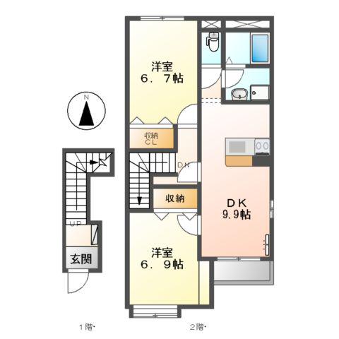 フルハウスA(2DK/2階)の間取り写真