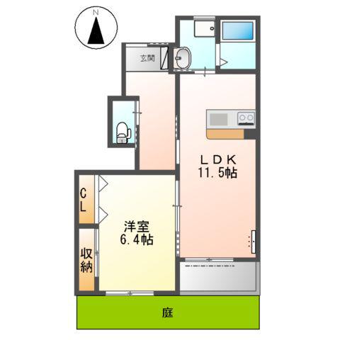 グレイス瑞穂(1LDK/1階)の間取り写真