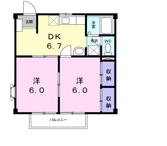 なかよしハウスA(2DK/2階)の間取り写真