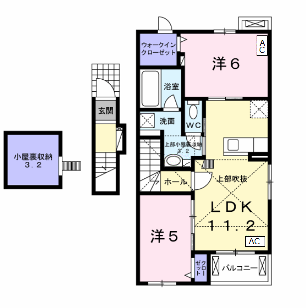 サニーホームⅢ A(2LDK/2階)の間取り写真