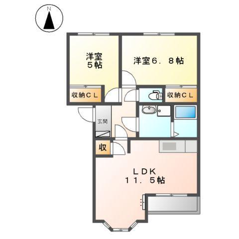 カーサ・ソフィアB(2LDK/1階)の間取り写真