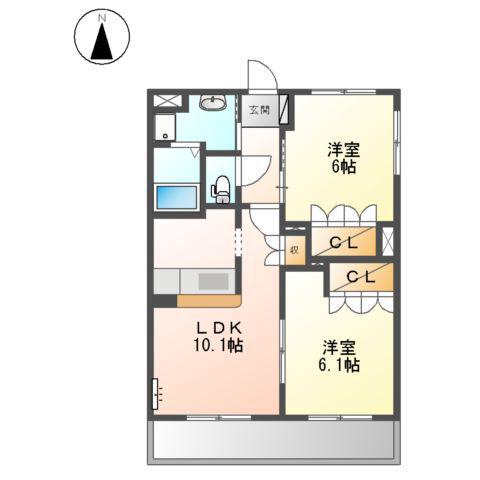 ブリリアントガーデンB(2LDK/2階)の間取り写真