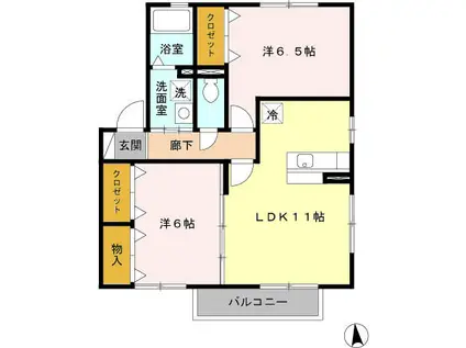 CASA・L D棟(2LDK/2階)の間取り写真