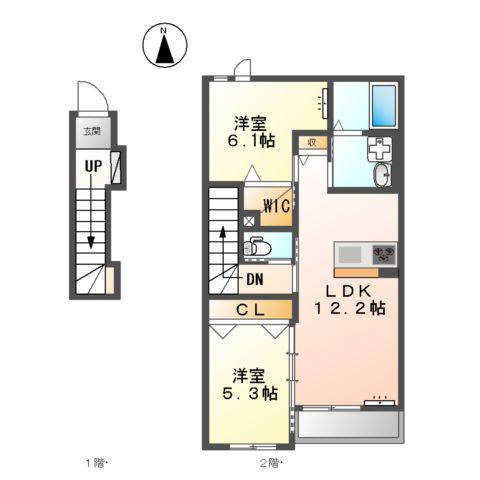 テンダーハウス(2LDK/2階)の間取り写真