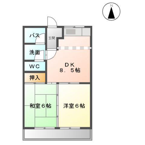 加賀野コーポⅡ(2DK/1階)の間取り写真