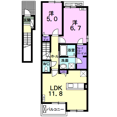 グレース Ⅰ(2LDK/2階)の間取り写真