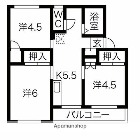 ヴィラナリー安八Ⅱ(3DK/4階)の間取り写真
