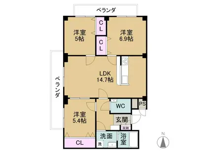 ロイヤル芝原南館(3LDK/2階)の間取り写真