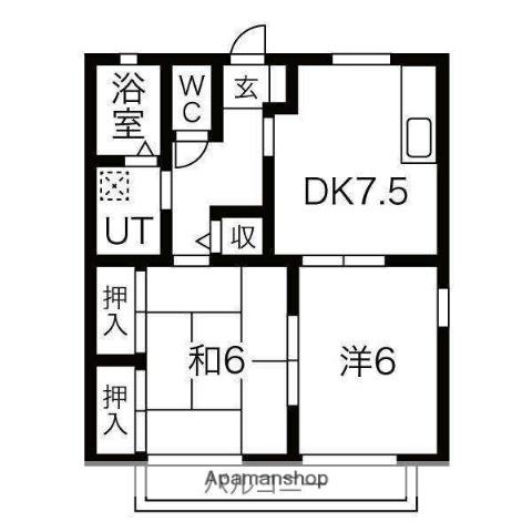 スカイ・コーポ(2DK/2階)の間取り写真