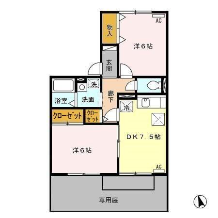 ARCADIA MAKI B(2DK/1階)の間取り写真