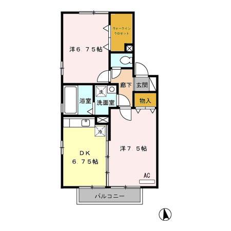 モアエクセレンス A(2DK/2階)の間取り写真