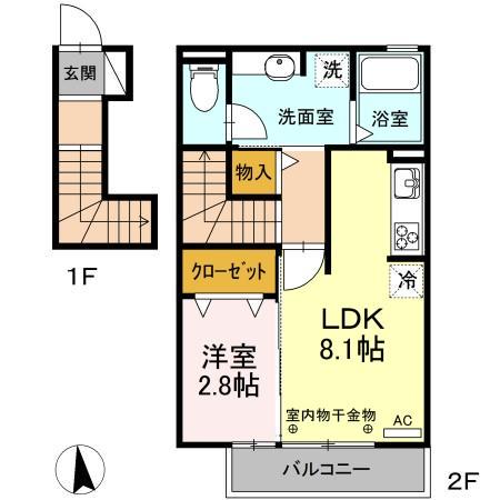 G-ROOM飯柄 A棟(1LDK/2階)の間取り写真