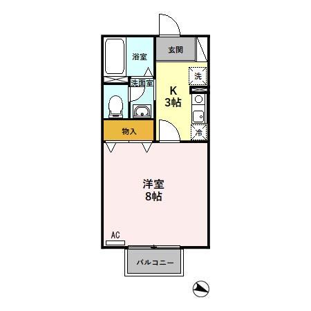 サウスガーデンB2Ⅱ D棟(1K/2階)の間取り写真