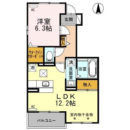 リュ クレール B棟(1LDK/1階)の間取り写真