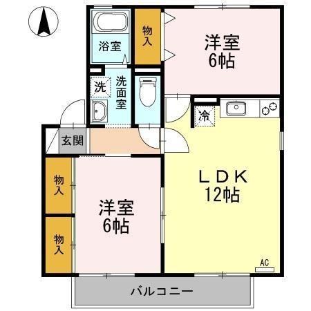 GRACE KUMANO Ⅱ A棟(2LDK/1階)の間取り写真