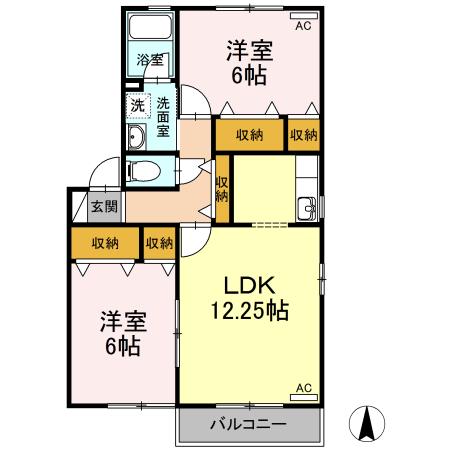 グランシティソレーユ A棟(2LDK/2階)の間取り写真