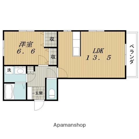 寺東1290北棟(1LDK/1階)の間取り写真