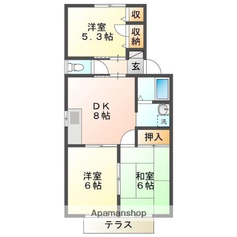 スターハイツ C棟(3DK/1階)の間取り写真