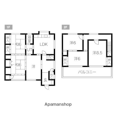 樽見鉄道 横屋駅 徒歩54分 2階建 築42年(6LDK)の間取り写真