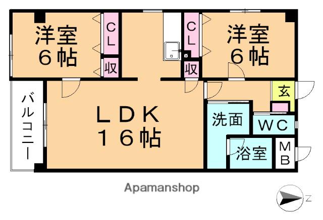 リリカルはぎなが(2LDK/2階)の間取り写真