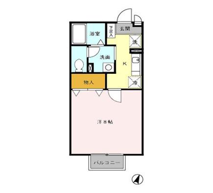 ルミエールB(1K/2階)の間取り写真