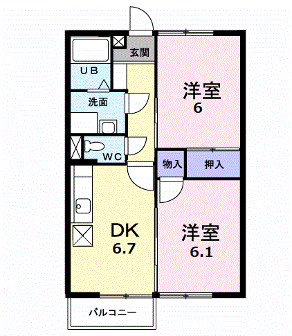 ルミエールいしはらA(2DK/1階)の間取り写真