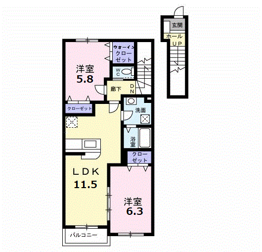 ジュネス一町田(2LDK/2階)の間取り写真