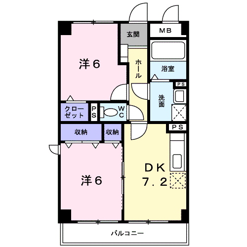 クリスタルガーデン Ⅰ(2DK/2階)の間取り写真