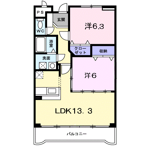 ソル・レヴェンテ(2LDK/2階)の間取り写真